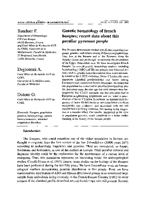 Genetic hematology of french basques: recent data about this peculiar pyrenean people