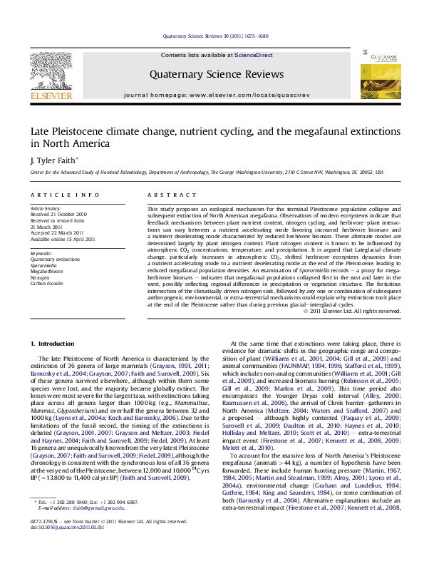 (PDF) Late Pleistocene climate change, nutrient cycling, and the ...
