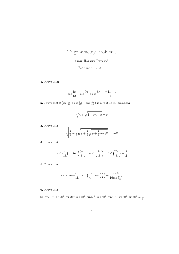(PDF) Trigonometry Problems