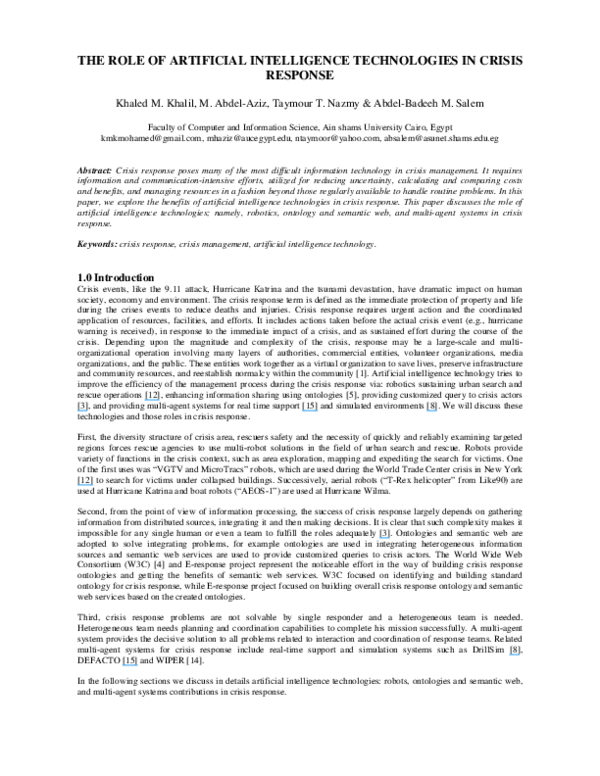 (PDF) The Role of Artificial Intelligence Technologies in Crisis Response