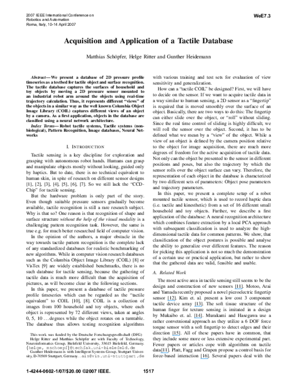 (PDF) Acquisition and Application of a Tactile Database