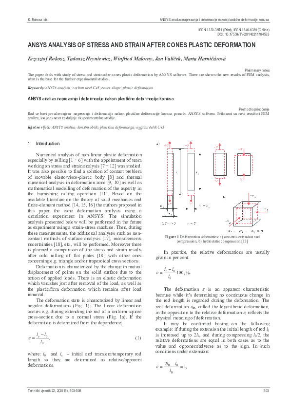 (PDF) ANSYS analysis of stress and strain after cones plastic deformation