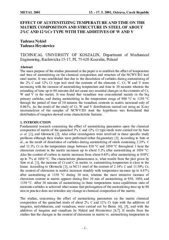(PDF) EFFECT OF AUSTENITIZING TEMPERATURE AND TIME ON THE MATRIX ...