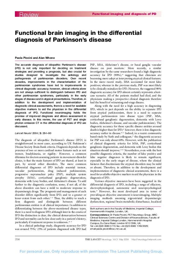 (PDF) Functional brain imaging in the differential diagnosis of ...