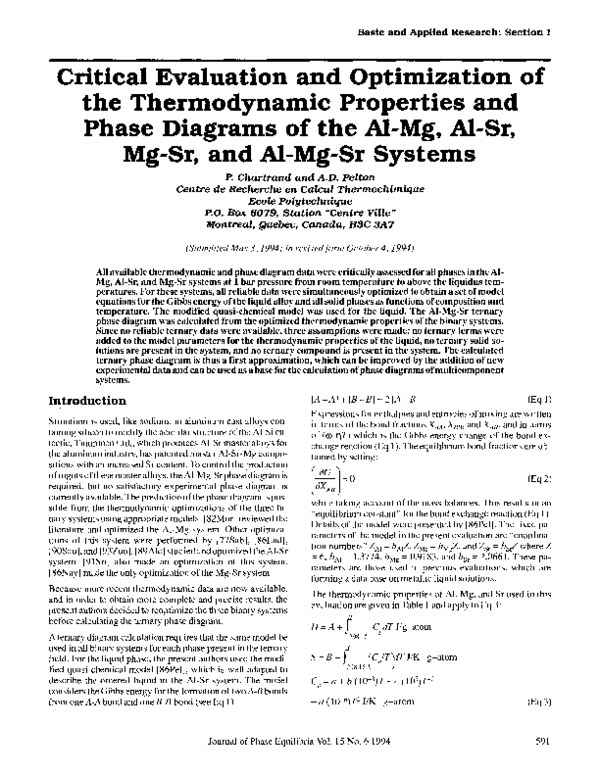 (PDF) Critical evaluation and optimization of the thermodynamic ...