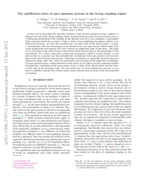 (PDF) The equilibrium states of open quantum systems in the strong ...