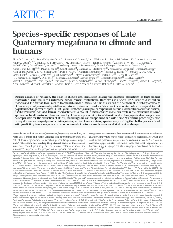 (PDF) Species-specific responses of Late Quaternary megafauna to ...
