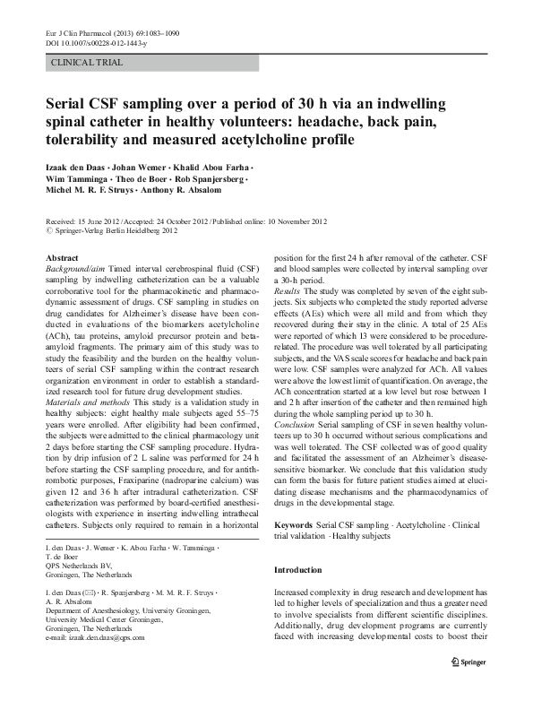 (PDF) Serial CSF sampling over a period of 30 h via an indwelling ...