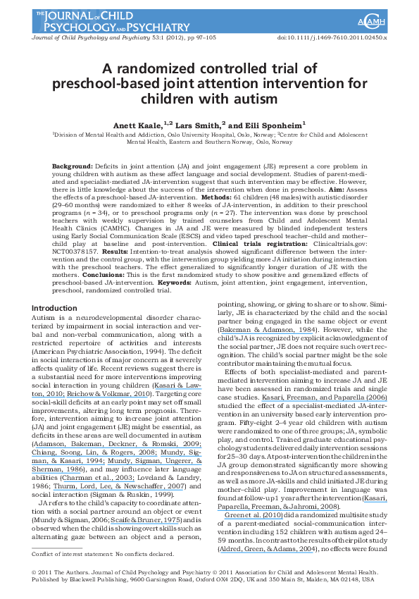 (PDF) A randomized controlled trial of preschool‐based joint attention ...