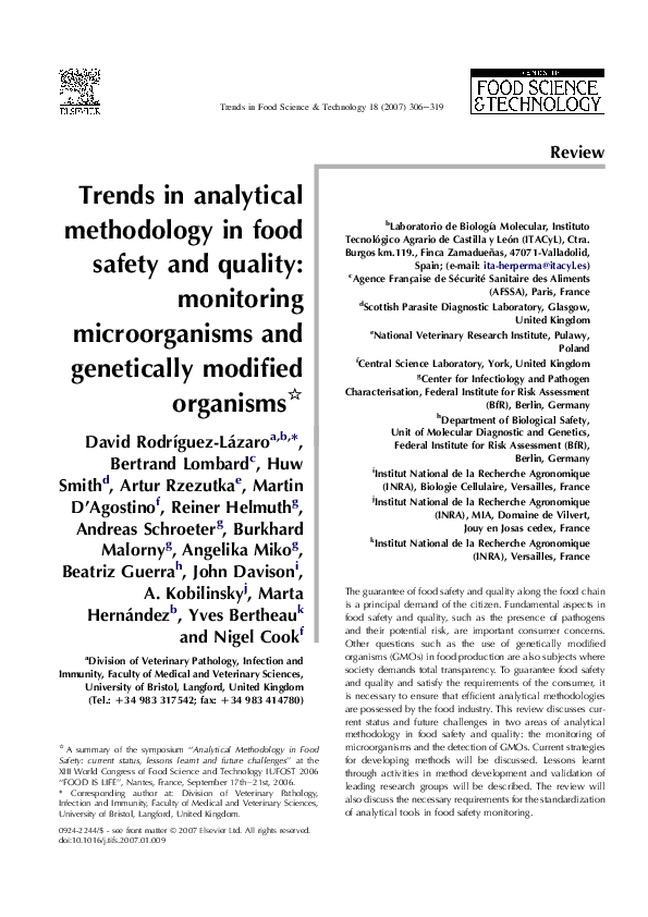 (PDF) Trends in analytical methodology in food safety and quality ...