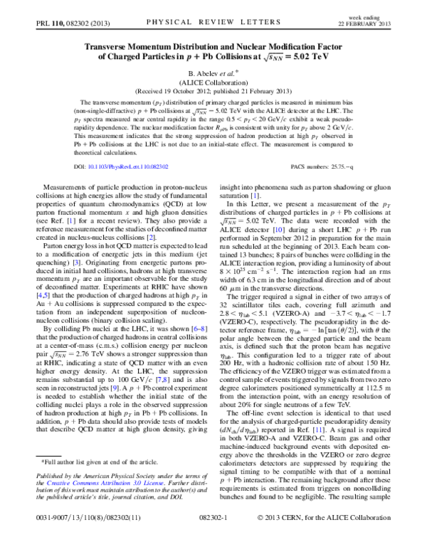 (PDF) Transverse Momentum Distribution and Nuclear Modification Factor ...