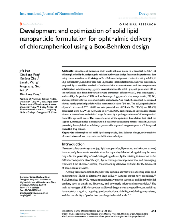 (PDF) Development and optimization of solid lipid nanoparticles of ...