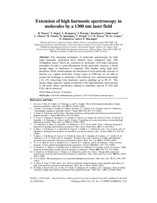 (PDF) Extension of high harmonic spectroscopy in molecules by a 1300 nm ...