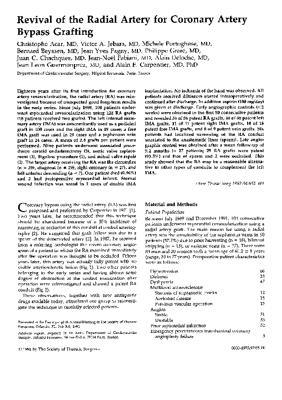 (PDF) Revival of the radial artery for coronary artery bypass grafting