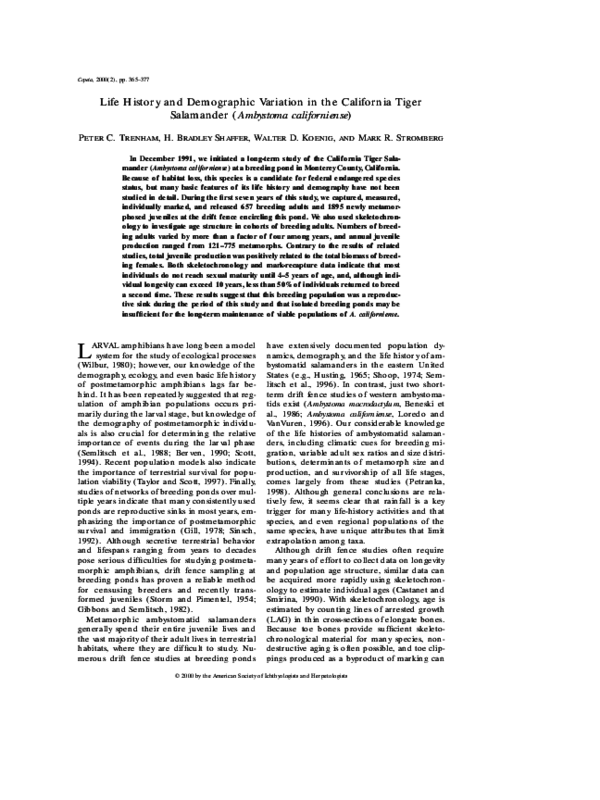 (PDF) Life History and Demographic Variation in the California Tiger