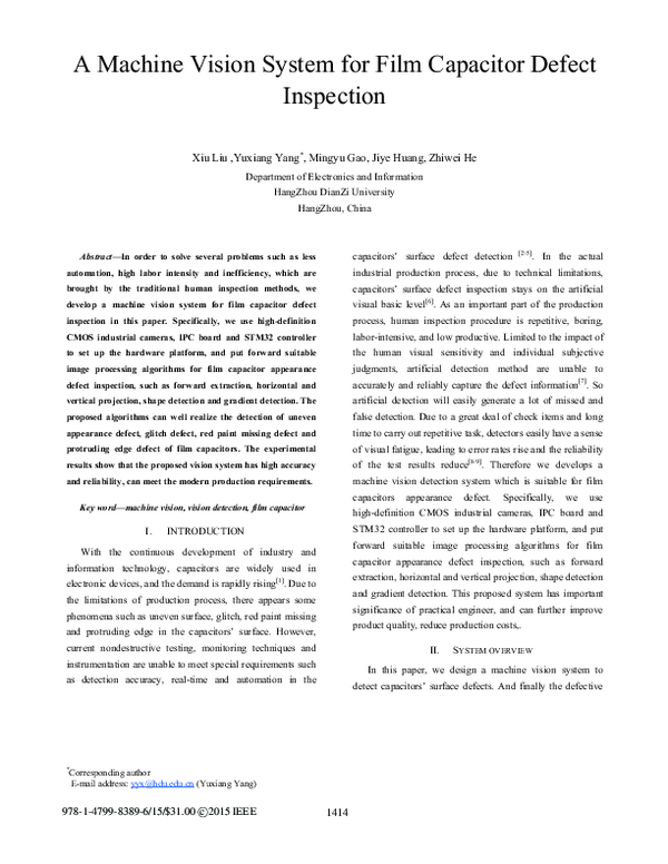 (PDF) A Machine Vision System for Film Capacitor Defect Inspection
