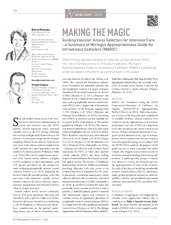 (PDF) Making the Magic: Guiding Vascular Access Selection for Intensive ...