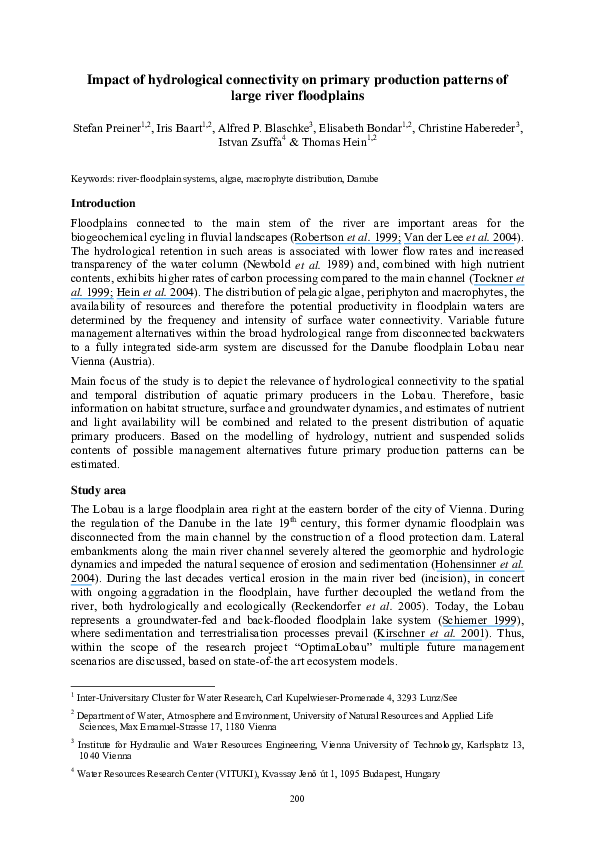 Pdf Impact Of Hydrological Connectivity On Primary Production