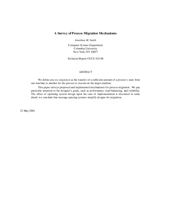 (PDF) A Survey of Process Migration Mechanisms
