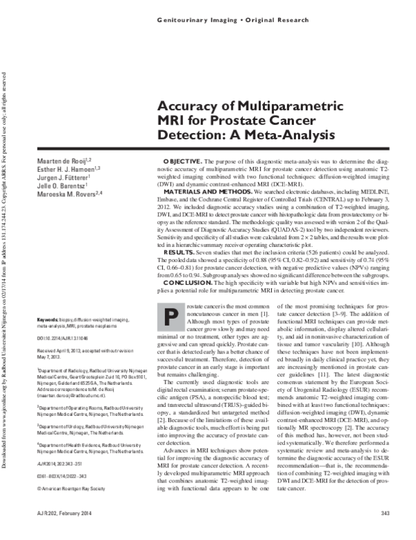 (PDF) Accuracy of Multiparametric MRI for Prostate Cancer Detection: A ...