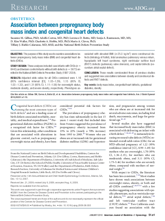 (PDF) Association between prepregnancy body mass index and congenital ...