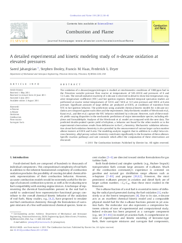 (PDF) A detailed experimental and kinetic modeling study of n-decane ...