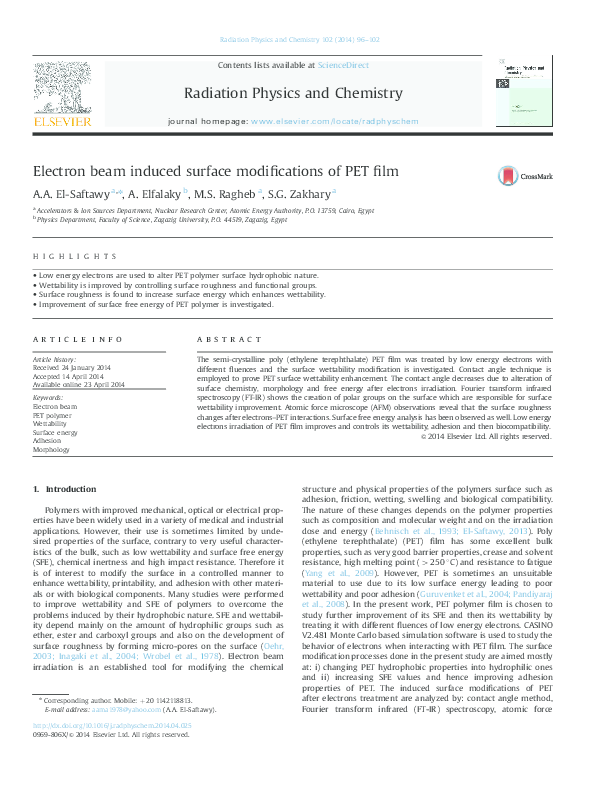(PDF) Electron beam induced surface modifications of PET film