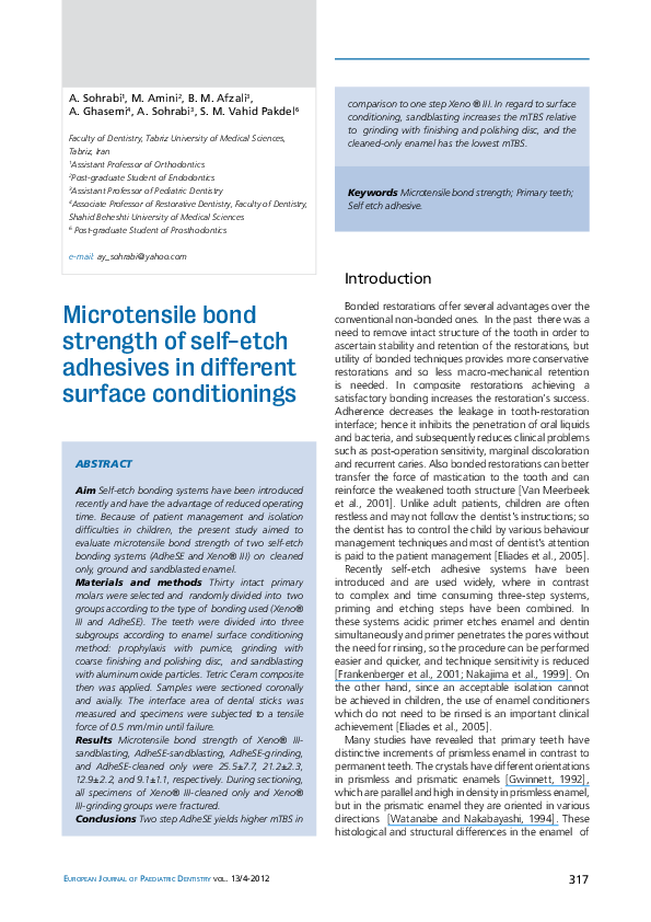(PDF) Microtensile bond strength of self-etch adhesives in different ...