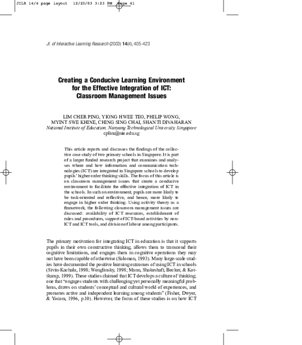 (PDF) Creating a conductive learning environment for effective