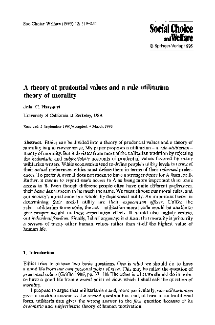 (PDF) A theory of prudential values and a rule utilitarian theory of ...