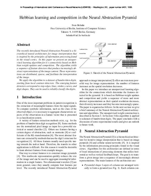 (PDF) Hebbian learning and competition in the neural abstraction pyramid