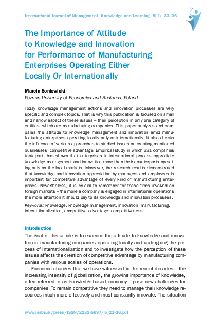 (PDF) The Importance of Attitude to Knowledge and Innovation for ...