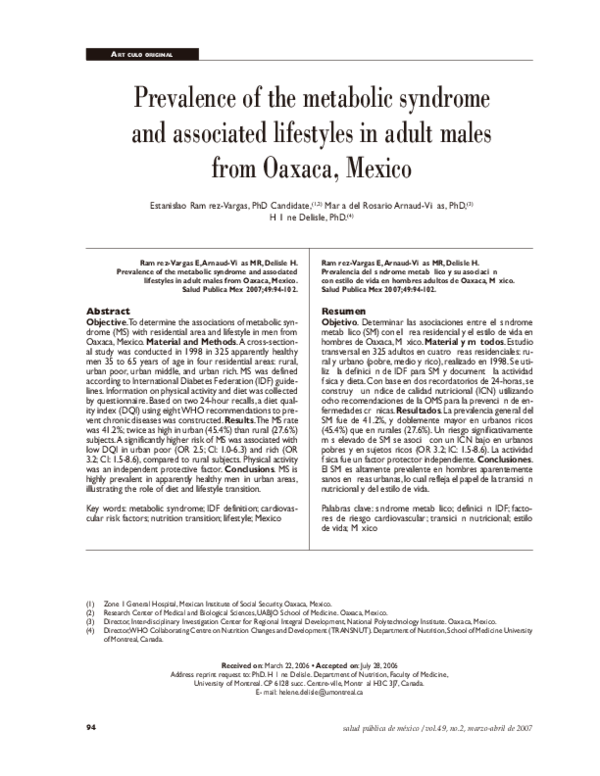 (PDF) Prevalence of metabolic syndrome and associated factors in women ...