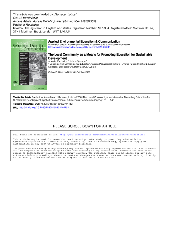 (PDF) The Local Community as a Means for Promoting Education for ...