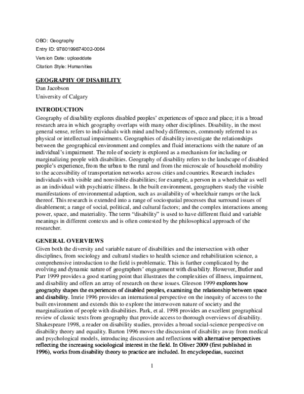 (PDF) Geography of Disability Dan Jacobson Academia.edu