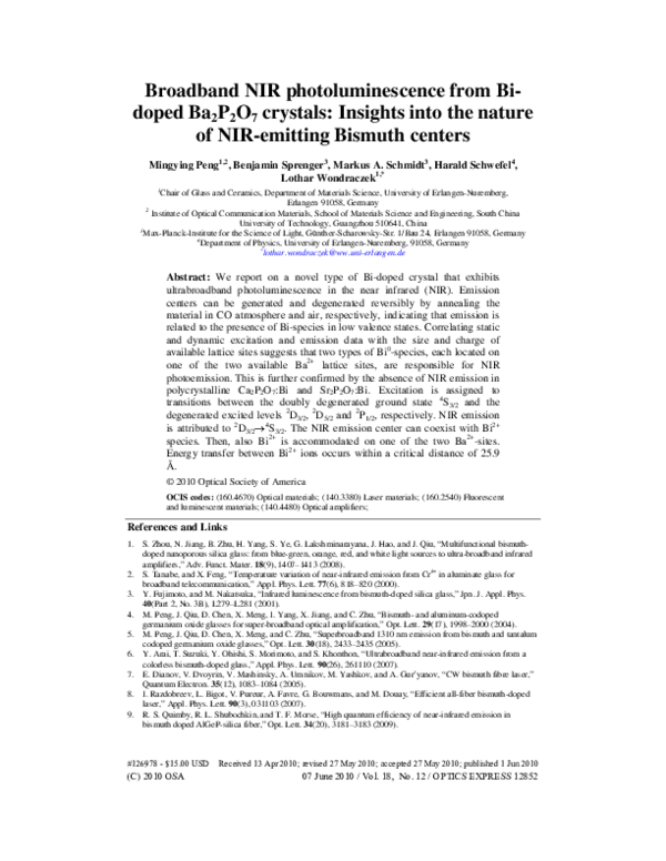 (PDF) Broadband NIR photoluminescence from Bi-doped Ba2P2O7 crystals ...