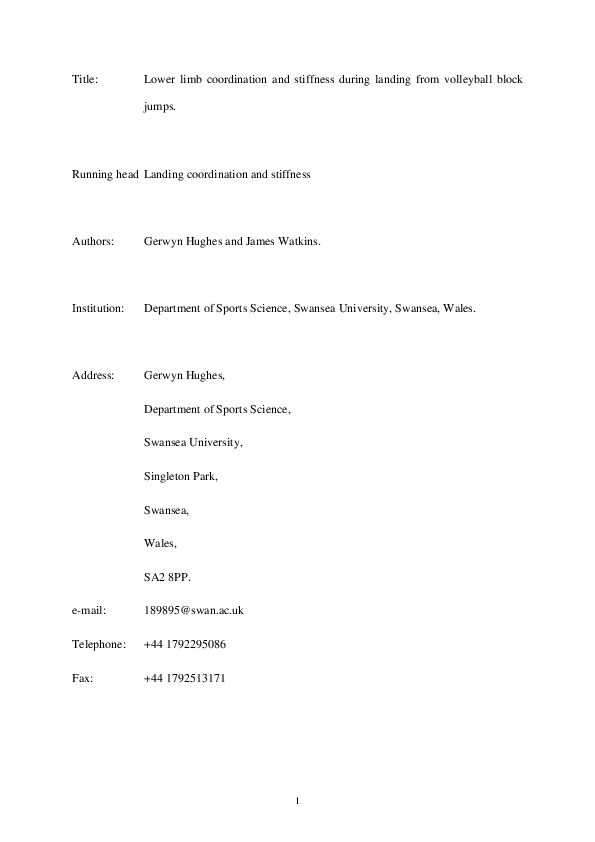(PDF) Lower limb coordination and stiffness during landing from