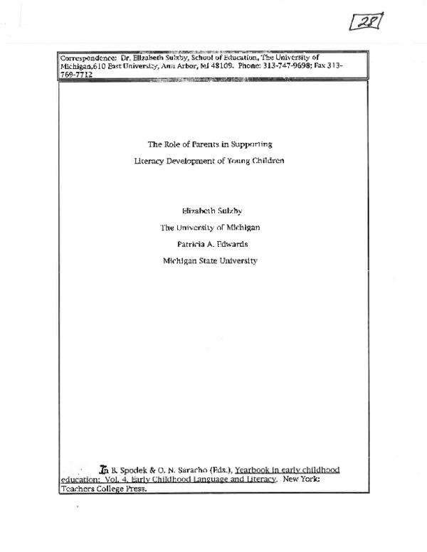 (PDF) The Role of Parents In Supporting Literacy Development of Young ...