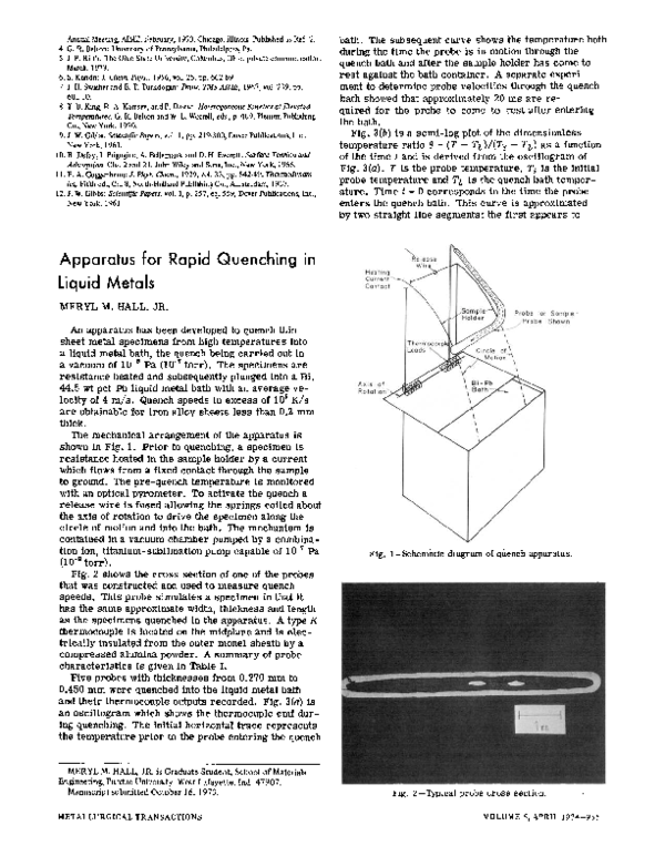 (PDF) Apparatus for rapid quenching in liquid metals Meryl Hall