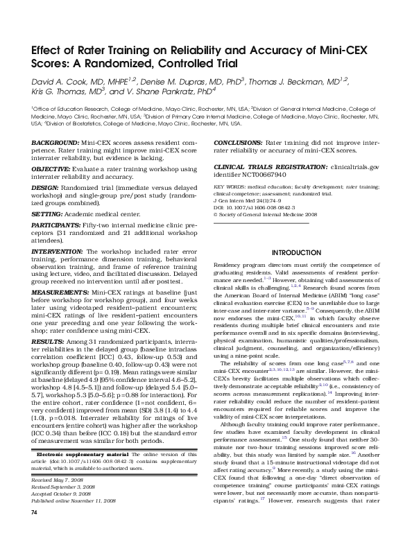 (PDF) Effect of Rater Training on Reliability and Accuracy of Mini-CEX ...