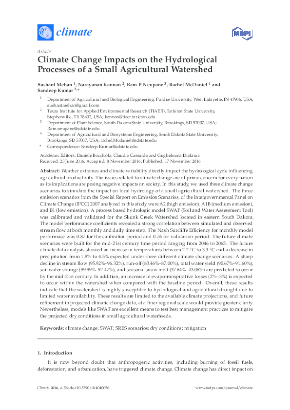 (PDF) Climate Change Impacts on the Hydrological Processes of a Small ...