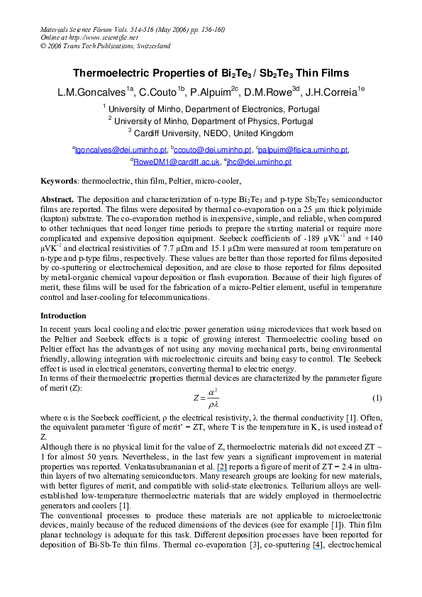 (PDF) Thermoelectric Properties of Bi 2 Te 3 /Sb 2 Te 3 Thin Films