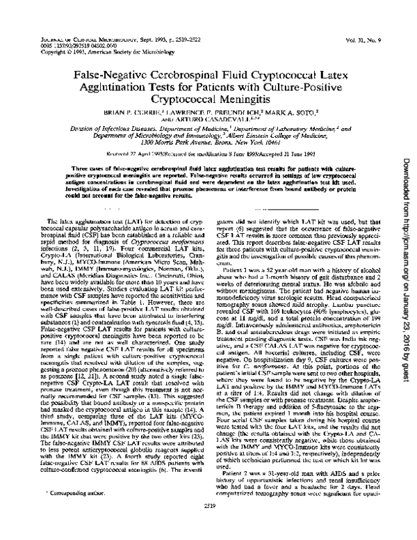 (PDF) False-negative cerebrospinal fluid cryptococcal latex ...