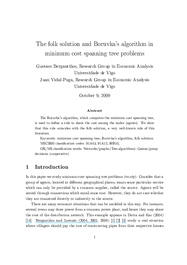 (PDF) The folk solution and Boruvka’s algorithm in minimum cost ...