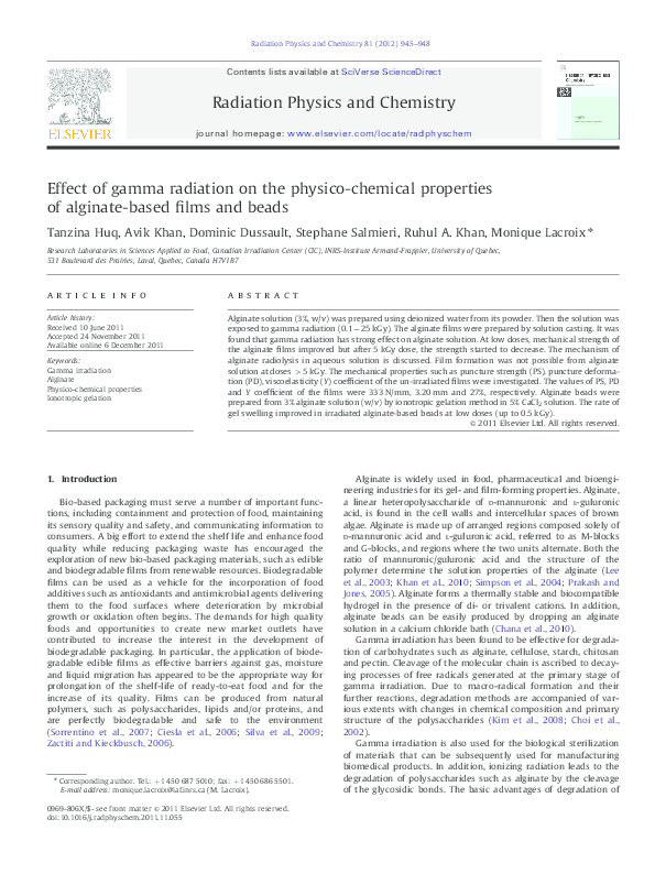 (PDF) Effect of gamma radiation on the physico-chemical properties of ...