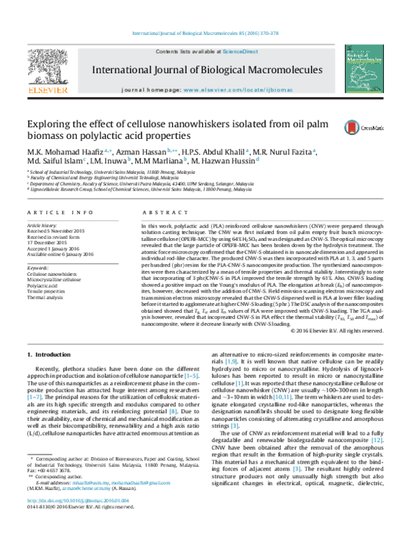 (PDF) Exploring the effect of cellulose nanowhiskers isolated from oil ...