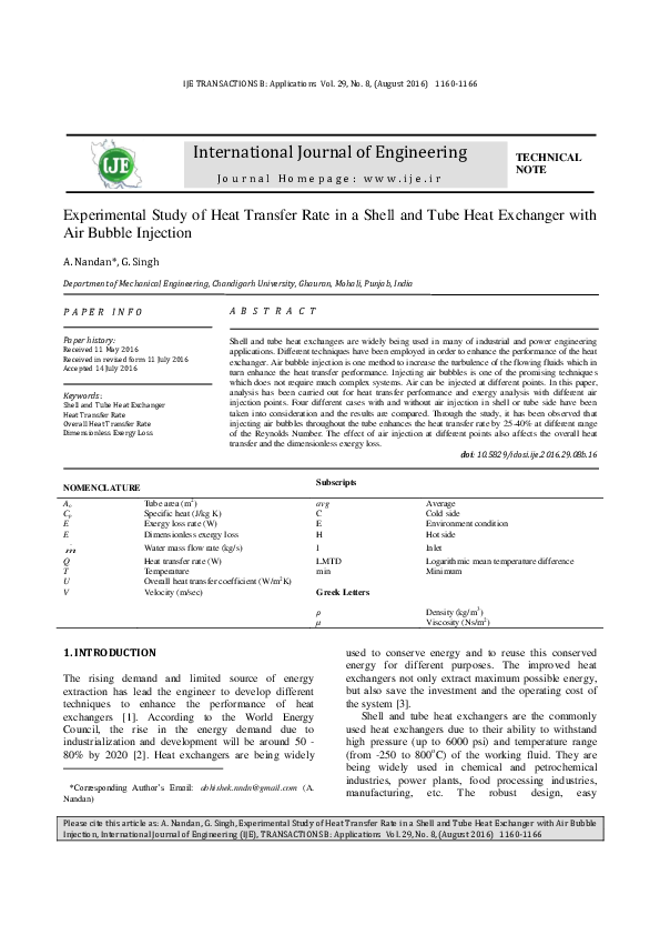 (PDF) Experimental Study of Heat Transfer Rate in a Shell and Tube Heat ...