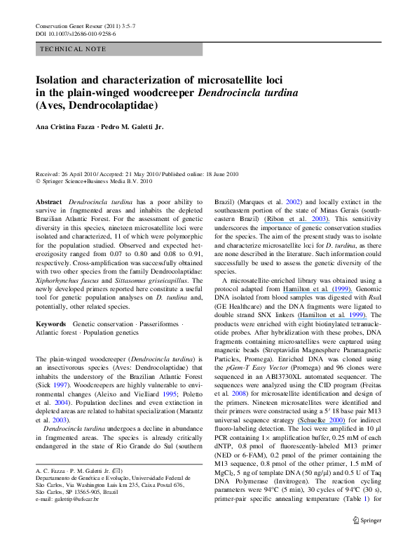 (PDF) Isolation and characterization of microsatellite loci in the flat ...