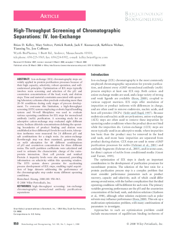 (PDF) High‐throughput screening of chromatographic separations IV. Ion‐exchange jonathan
