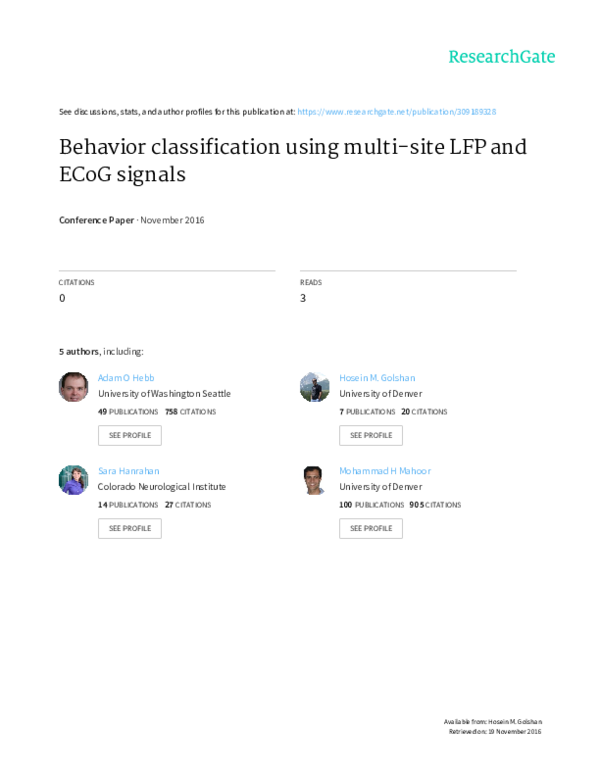 (PDF) Behavior classification using multi-site LFP and ECoG signals